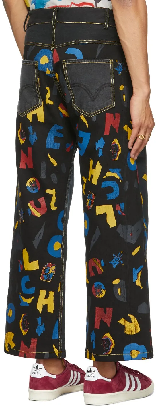 Bethany Williams Black The Magpie Project Edition Deadstock Denim AOC Print Jeans
