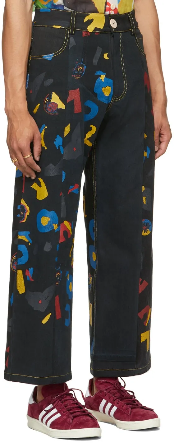 Bethany Williams Black The Magpie Project Edition Deadstock Denim AOC Print Jeans