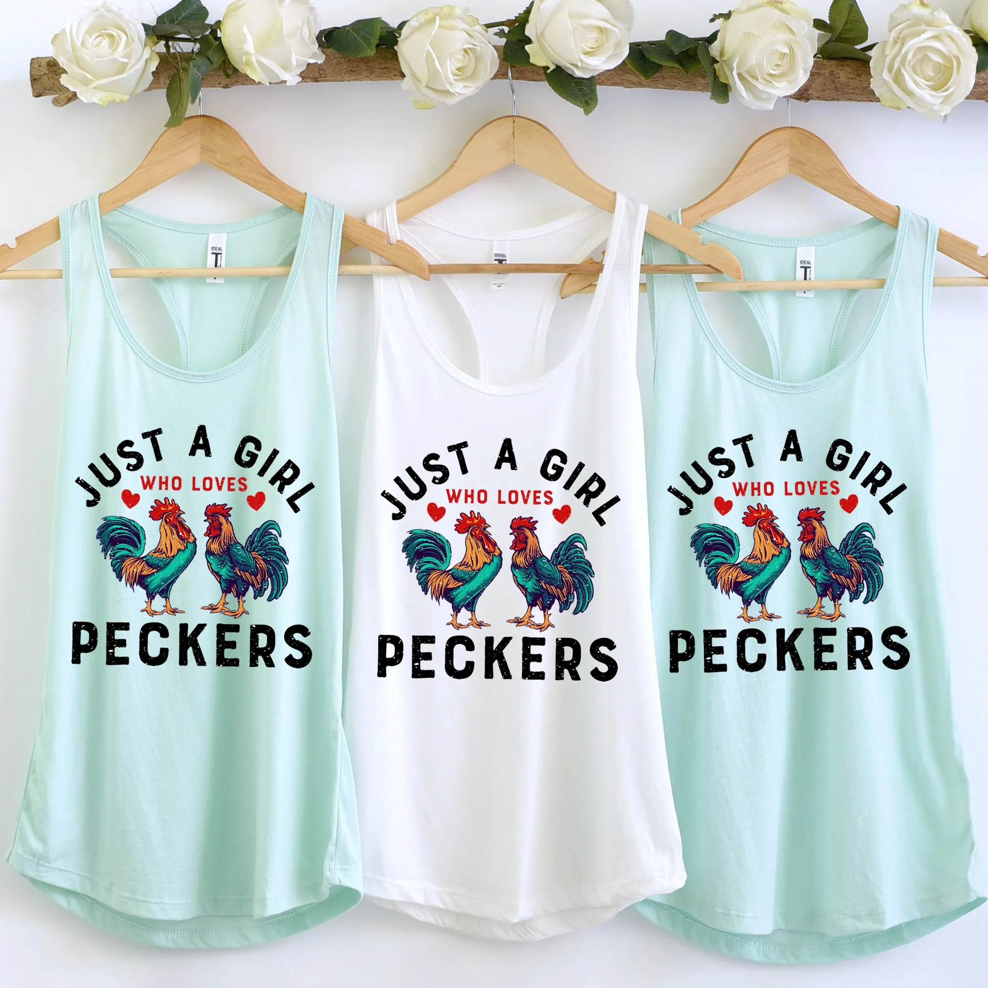 Girl Who Loves Peckers Chicken Farm T-shirt | Funny Chicken Lover Gift | Women's Ideal Racerback Tank Top