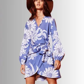 Just Gorgeous Indigo Blue Floral Wrap Dress Made in USA