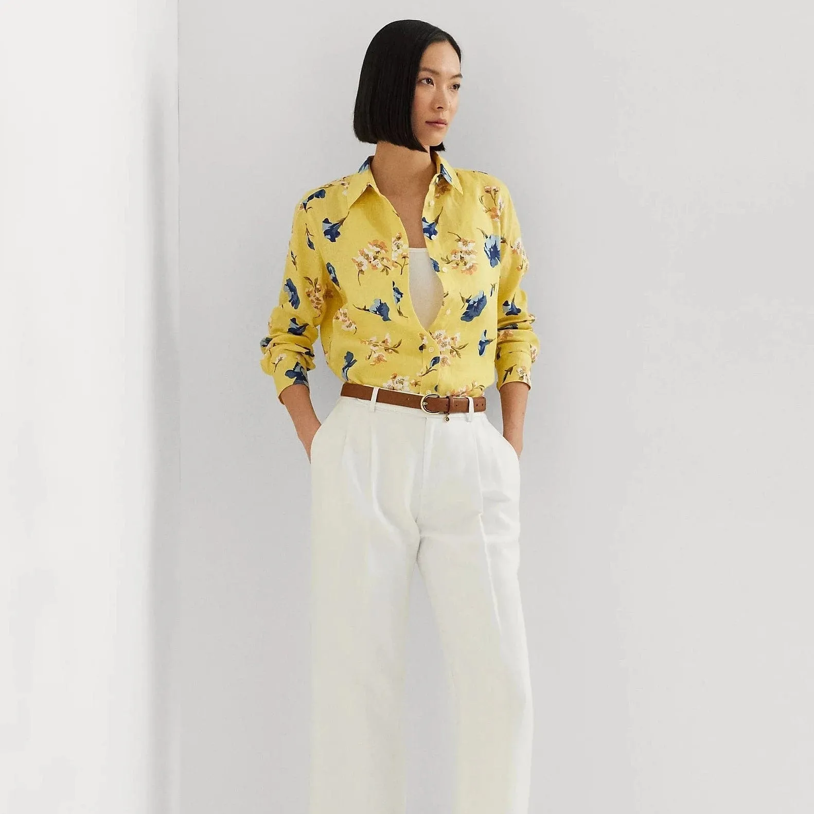 Lauren Ralph Lauren Relaxed Fit Floral Linen Shirt Yellow Multi