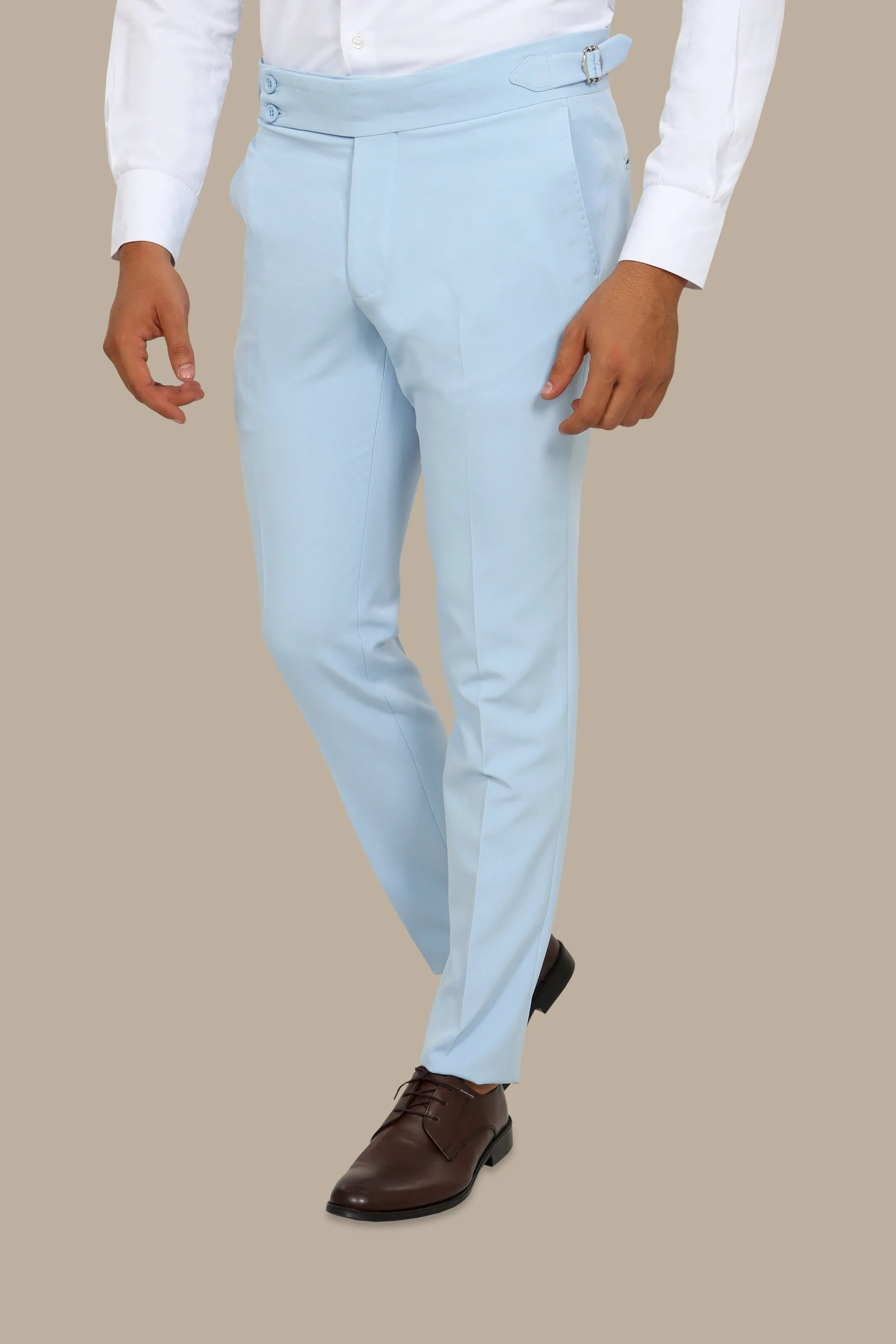 Light Blue Classic Pants with Side Buckle