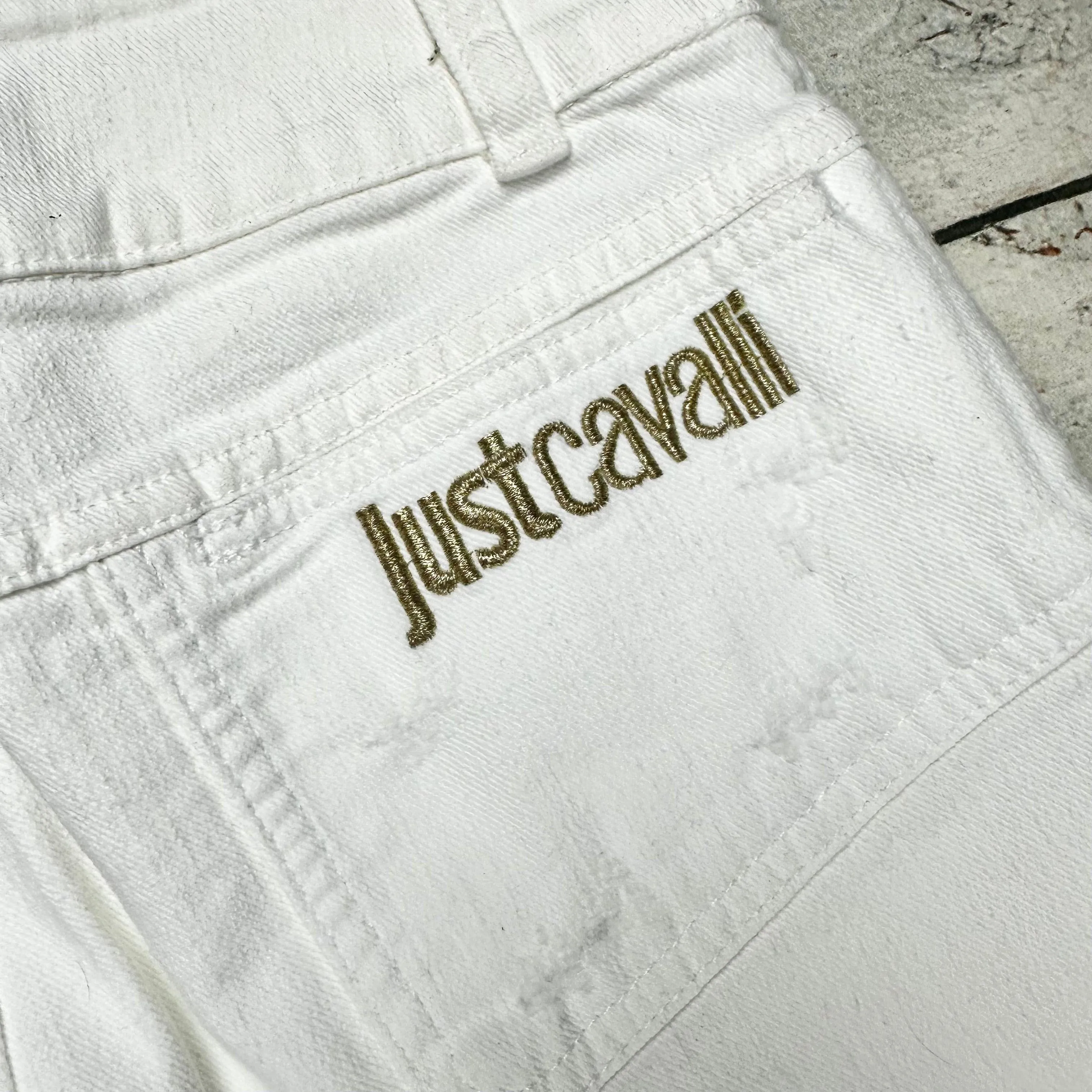 NWT- Just Cavalli Ladies Slim Gold & White Cuffed Jeans - Size 26