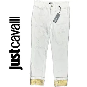 NWT- Just Cavalli Ladies Slim Gold & White Cuffed Jeans - Size 26