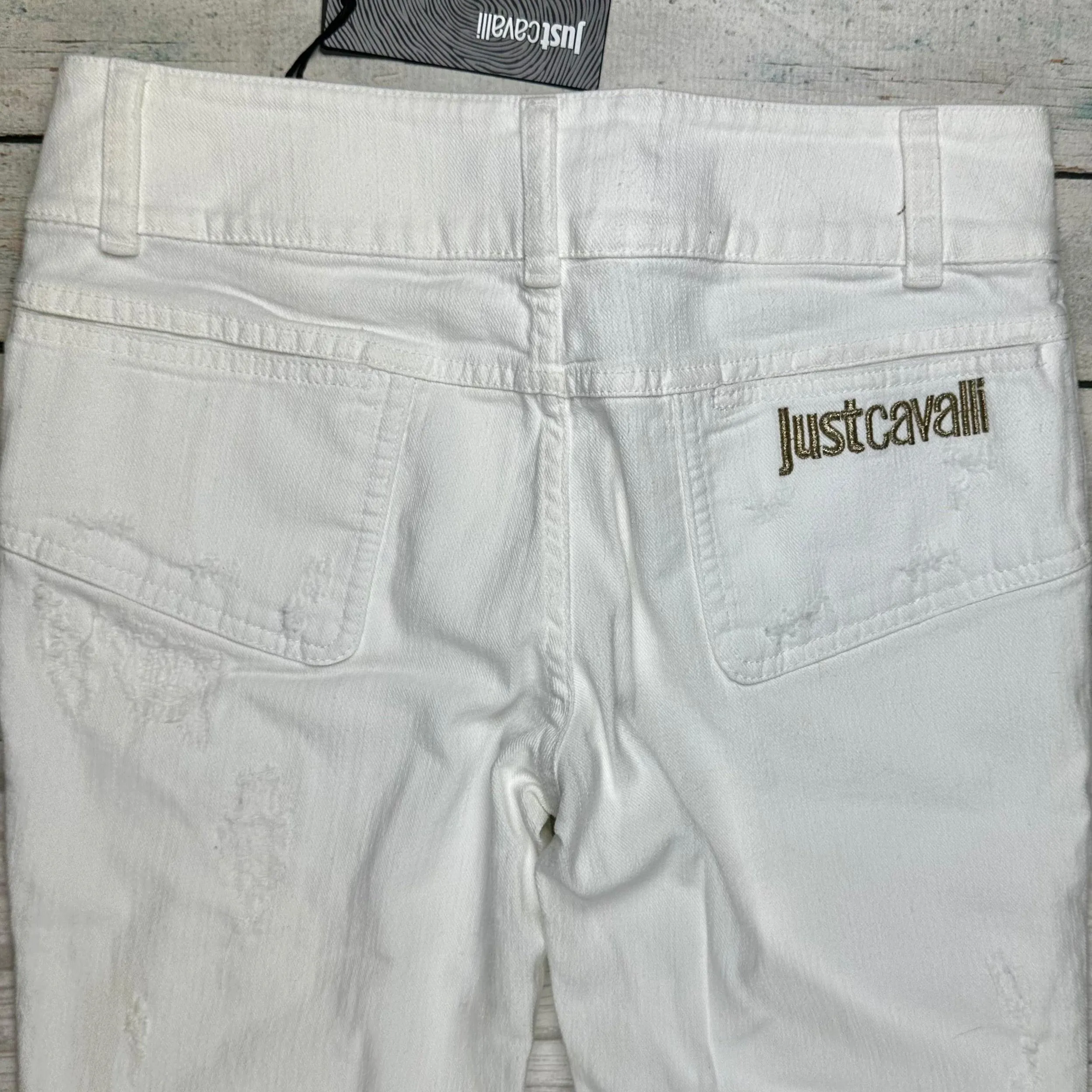 NWT- Just Cavalli Ladies Slim Gold & White Cuffed Jeans - Size 26