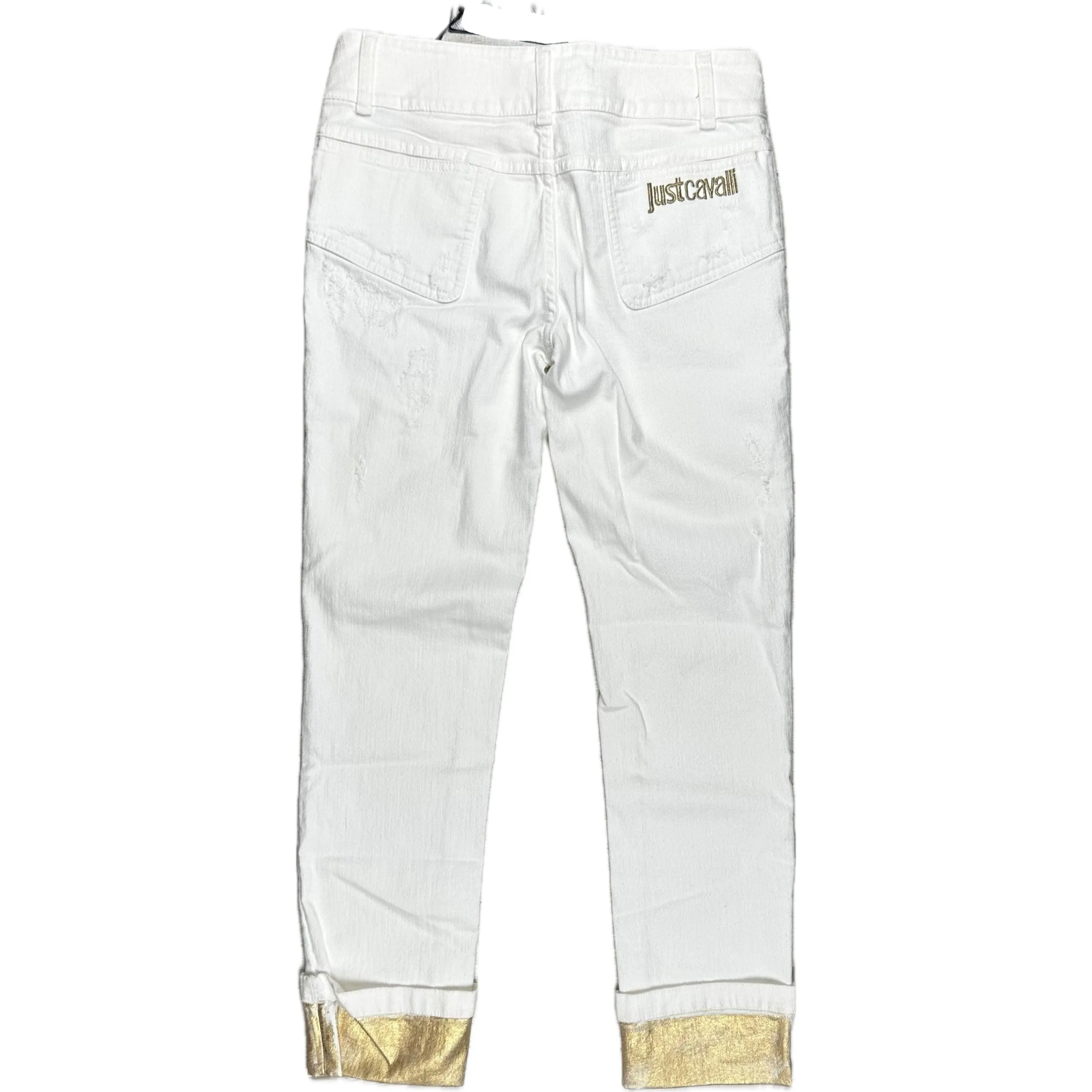 NWT- Just Cavalli Ladies Slim Gold & White Cuffed Jeans - Size 26