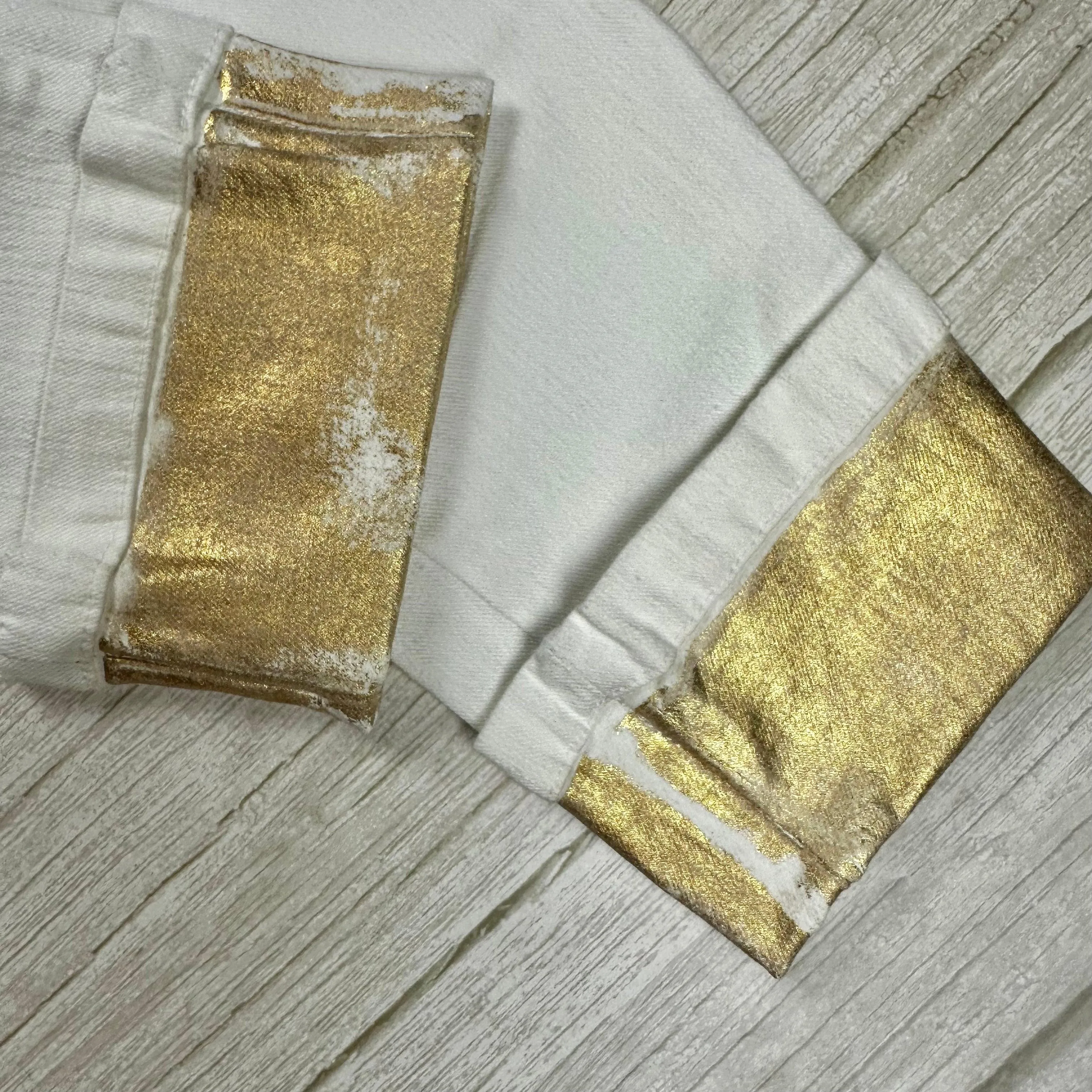 NWT- Just Cavalli Ladies Slim Gold & White Cuffed Jeans - Size 26