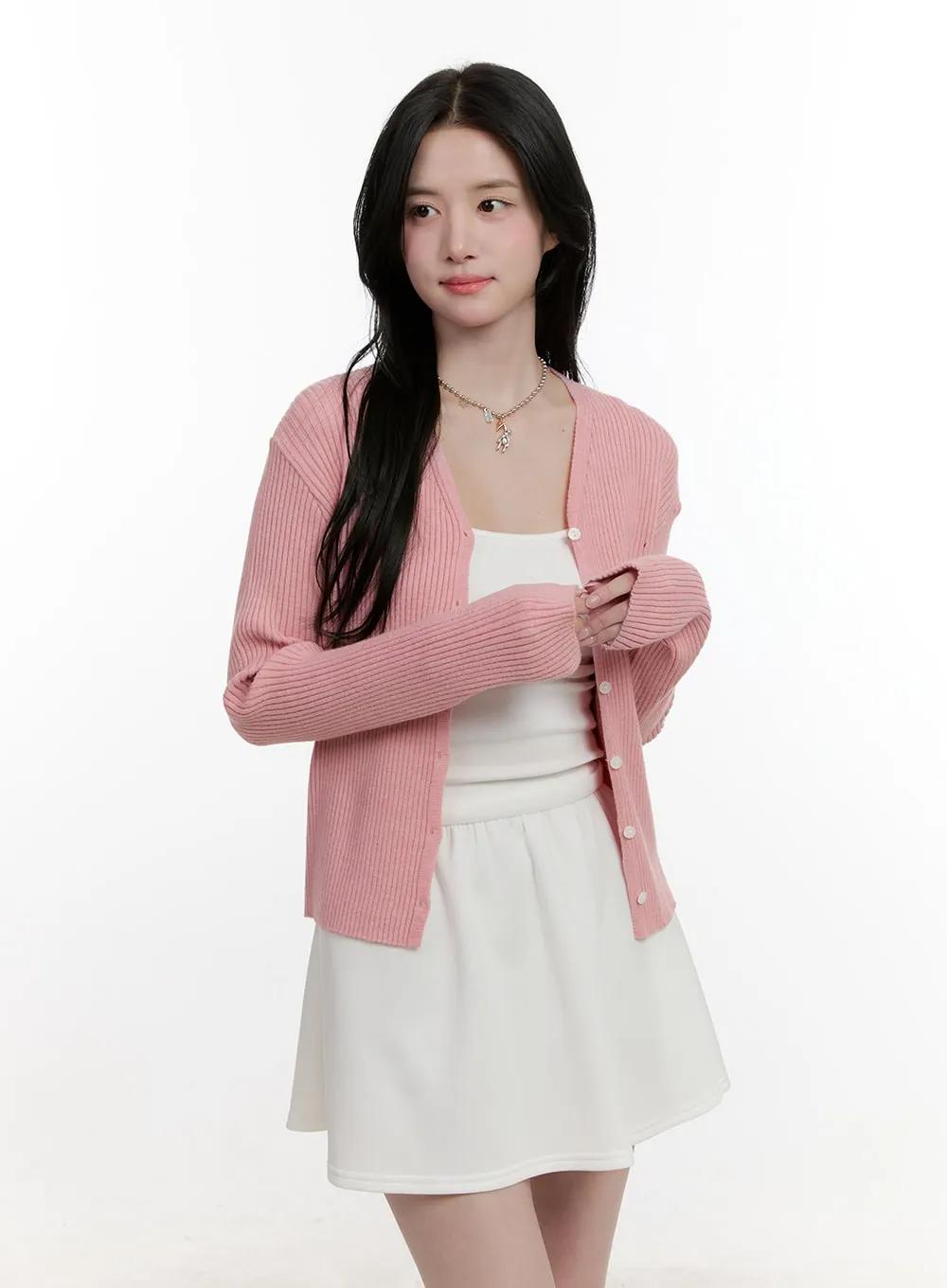 Ribbed Slim-Fit Buttoned Cardigan CF528