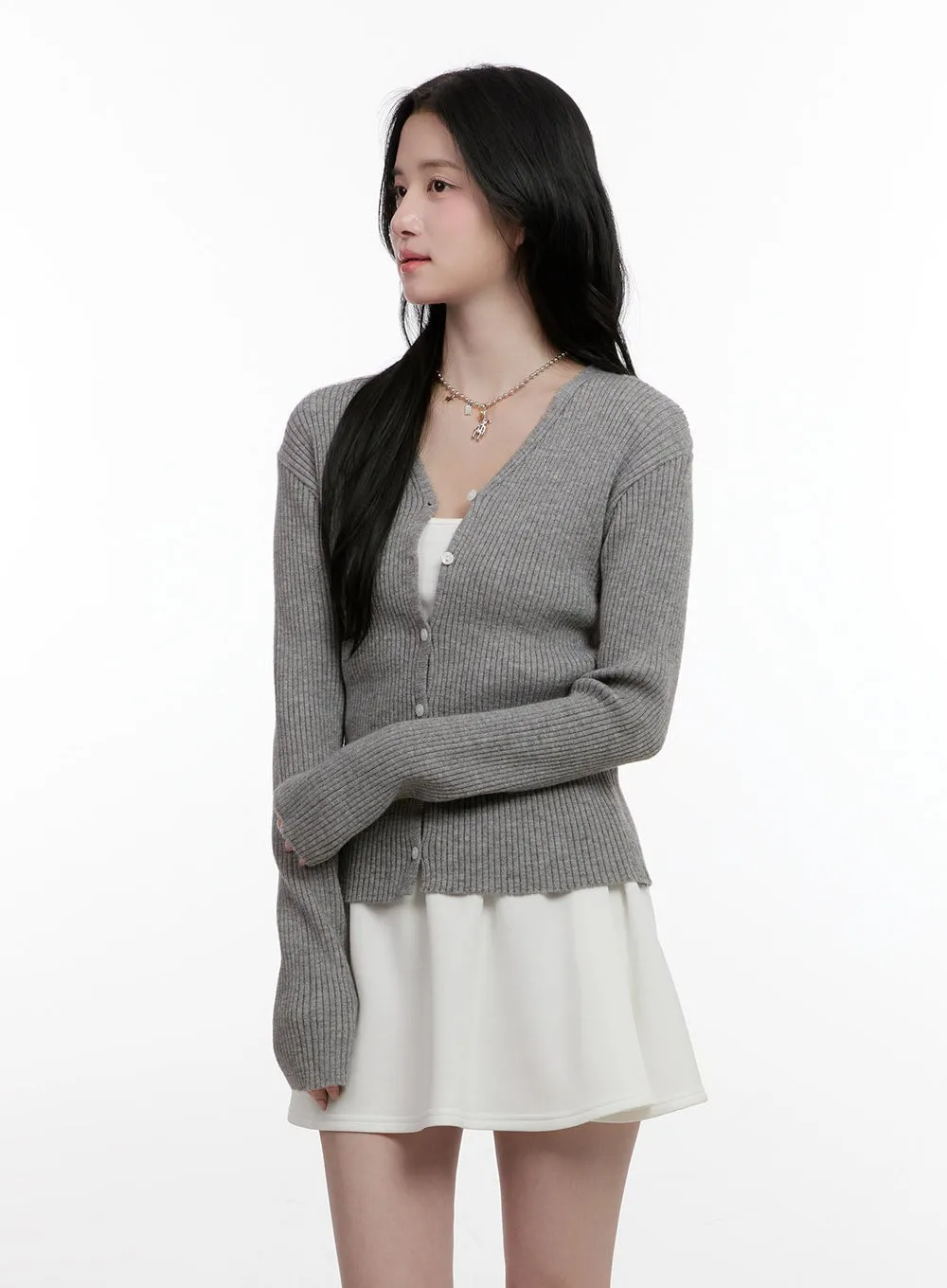 Ribbed Slim-Fit Buttoned Cardigan CF528