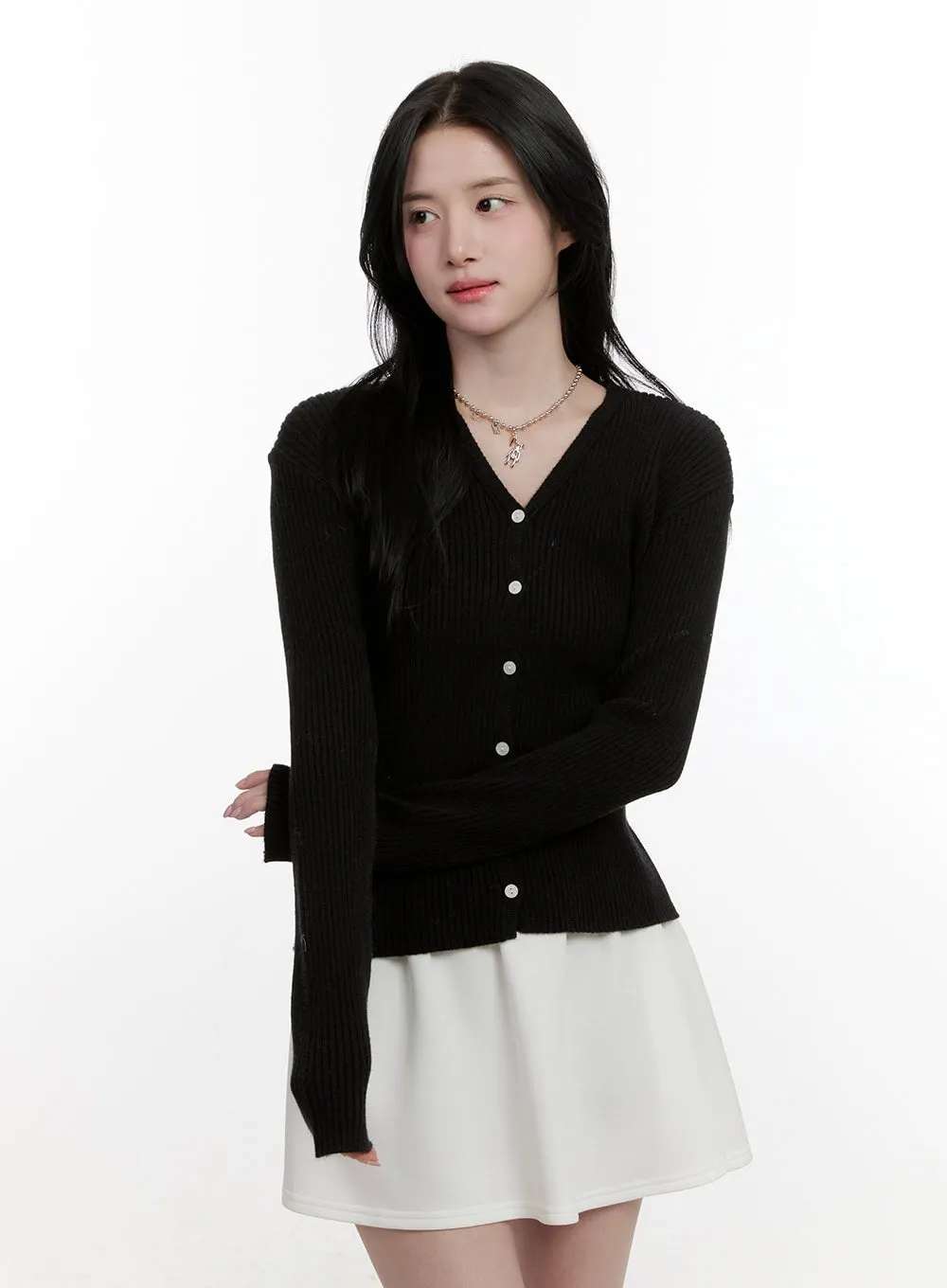 Ribbed Slim-Fit Buttoned Cardigan CF528