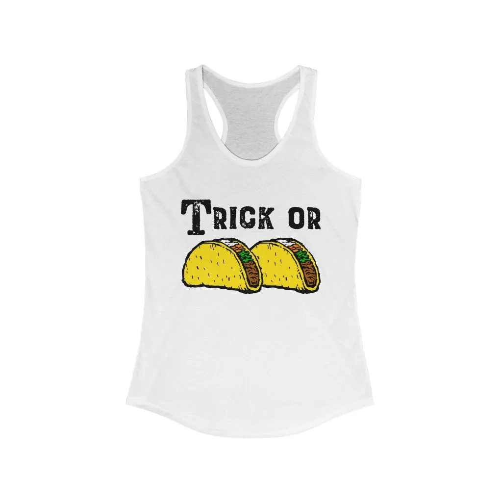 Trick or Tacos Funny Halloween Taco Shirt | Taco Lover Gift | Women's Slim-fit Racerback Tank Top