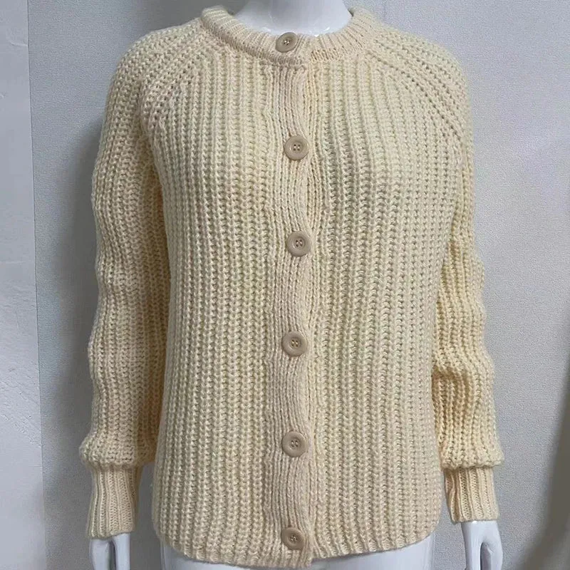 UAKISS  -  New Autumn Winter Thick Knitted Sweater Ladies Elegant O-neck Single Breasted Solid Cardigan Simple Long Sleeved Warm Sweaters