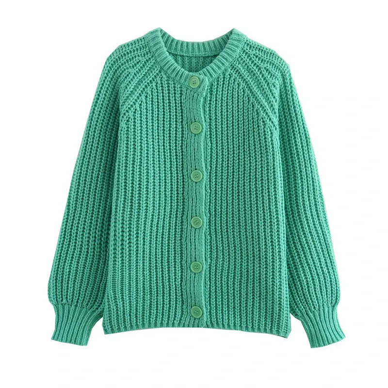 UAKISS  -  New Autumn Winter Thick Knitted Sweater Ladies Elegant O-neck Single Breasted Solid Cardigan Simple Long Sleeved Warm Sweaters