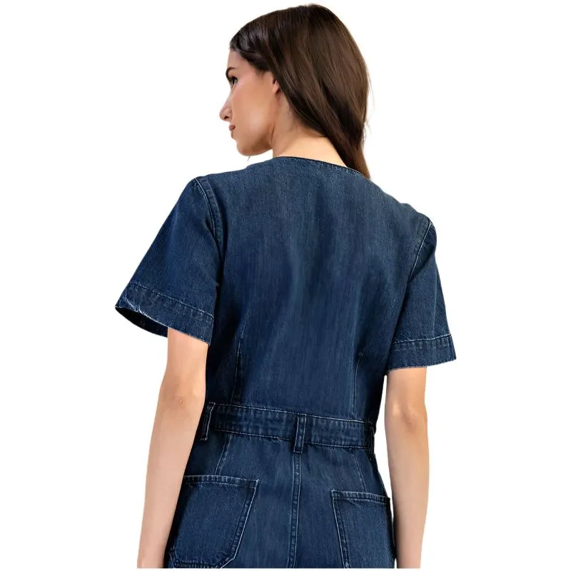 Women's Denim Button Down Short Sleeve Jumpsuit BK14049