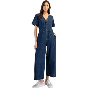 Women's Denim Button Down Short Sleeve Jumpsuit BK14049