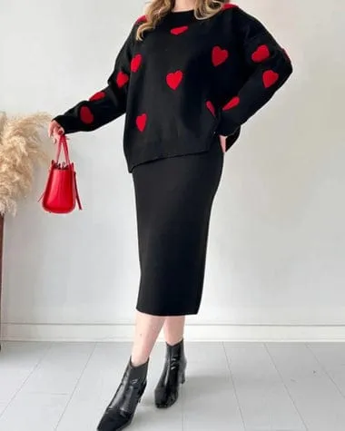Women's Skirt Set 2 Piece Sets Round Neck Full Sleeve Sweaters Skirts Casual Splice   B196410