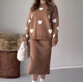 Women's Skirt Set 2 Piece Sets Round Neck Full Sleeve Sweaters Skirts Casual Splice   B196410