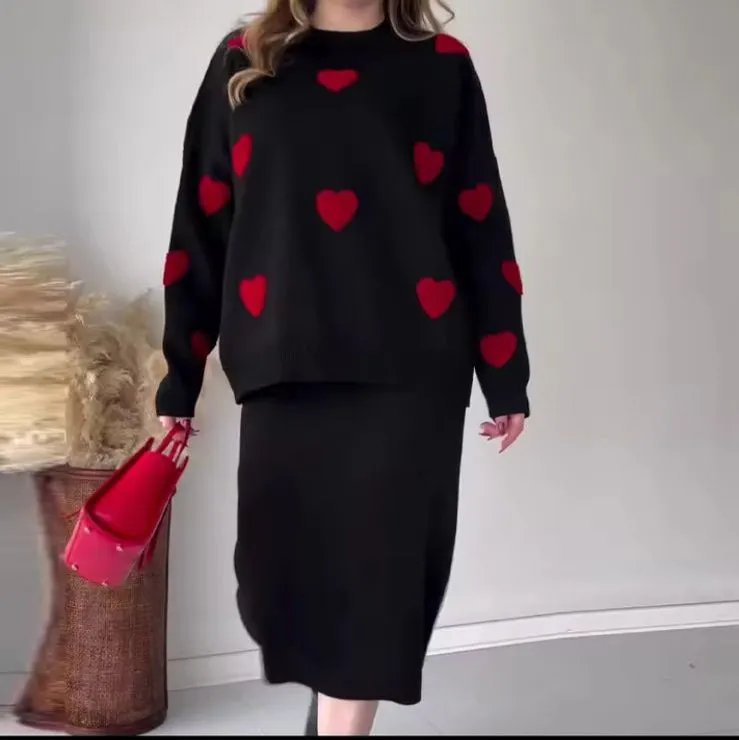 Women's Skirt Set 2 Piece Sets Round Neck Full Sleeve Sweaters Skirts Casual Splice   B196410
