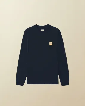 Woven Label Long Sleeve Pocket Tees -  ( navy )